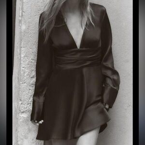 Zara Black Satin Long Sleeve Dress